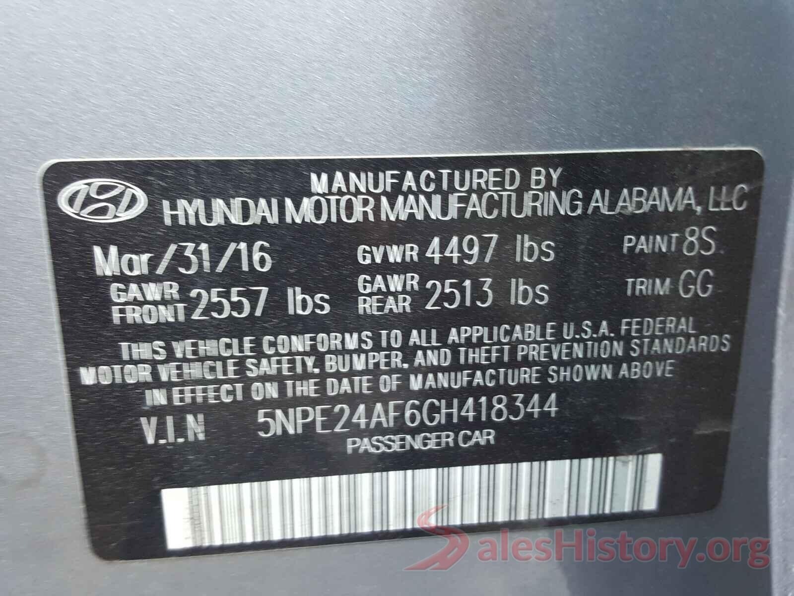 5NPE24AF6GH418344 2016 HYUNDAI SONATA