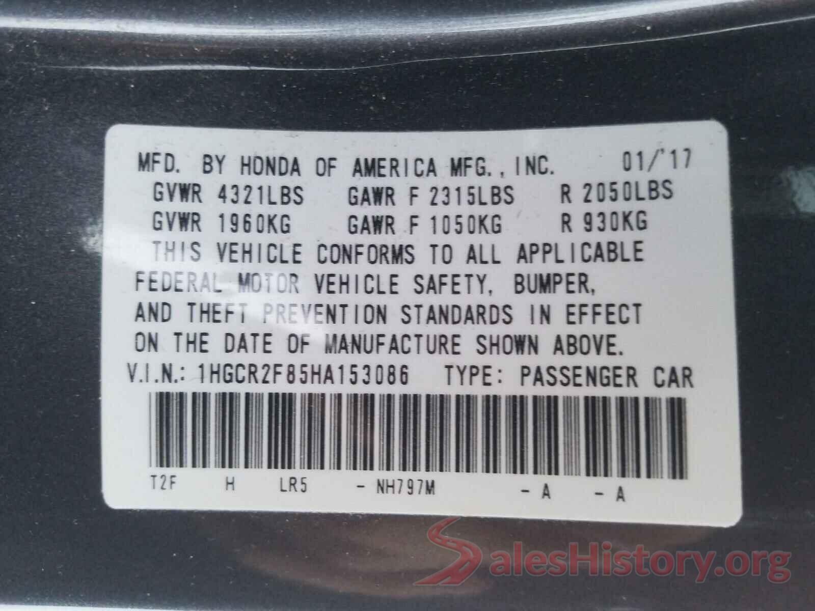 1HGCR2F85HA153086 2017 HONDA ACCORD