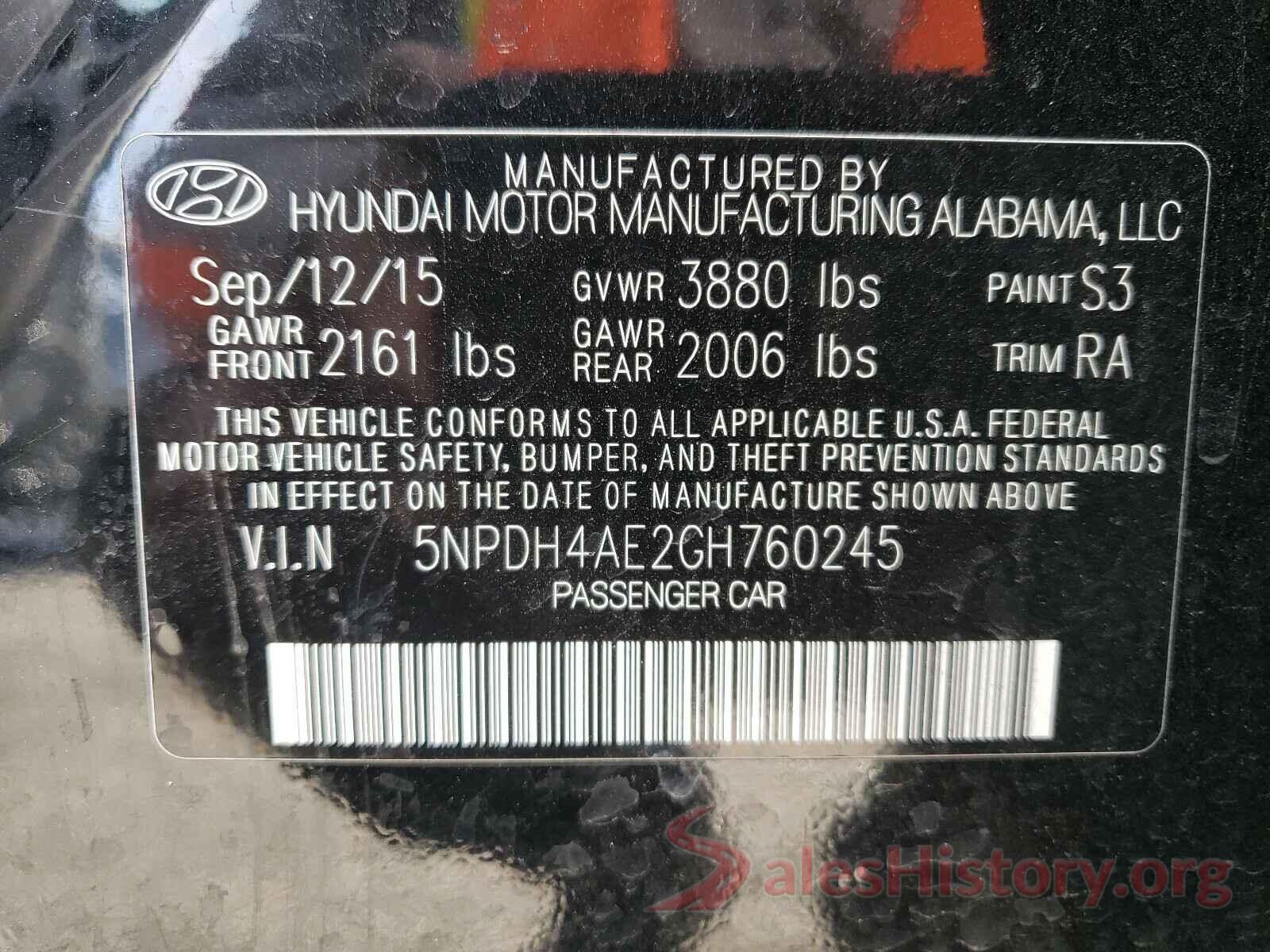 5NPDH4AE2GH760245 2016 HYUNDAI ELANTRA