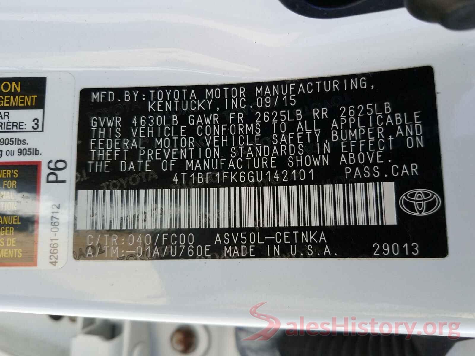 4T1BF1FK6GU142101 2016 TOYOTA CAMRY