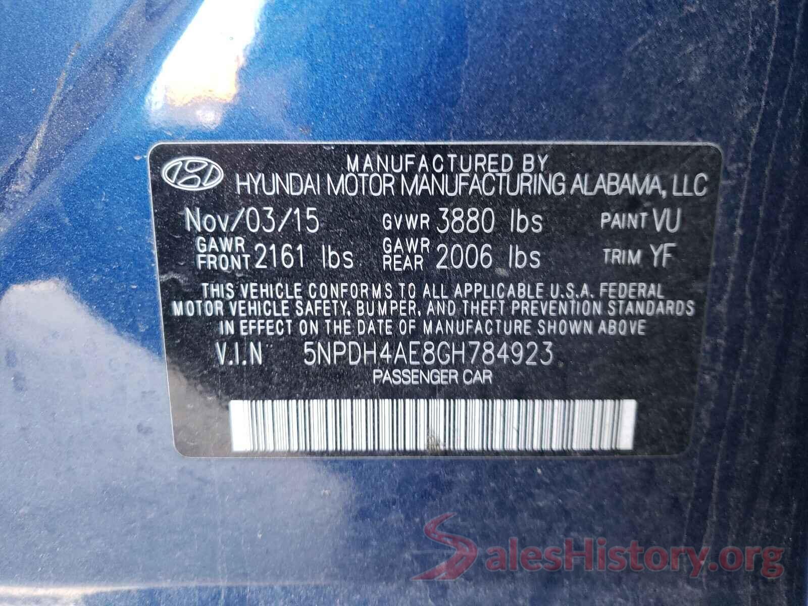 5NPDH4AE8GH784923 2016 HYUNDAI ELANTRA