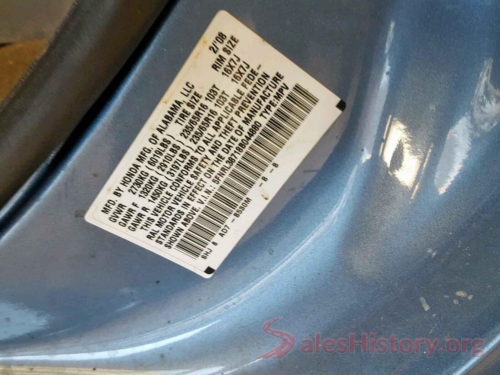 5FNRL38718B044880 2008 HONDA ODYSSEY EX