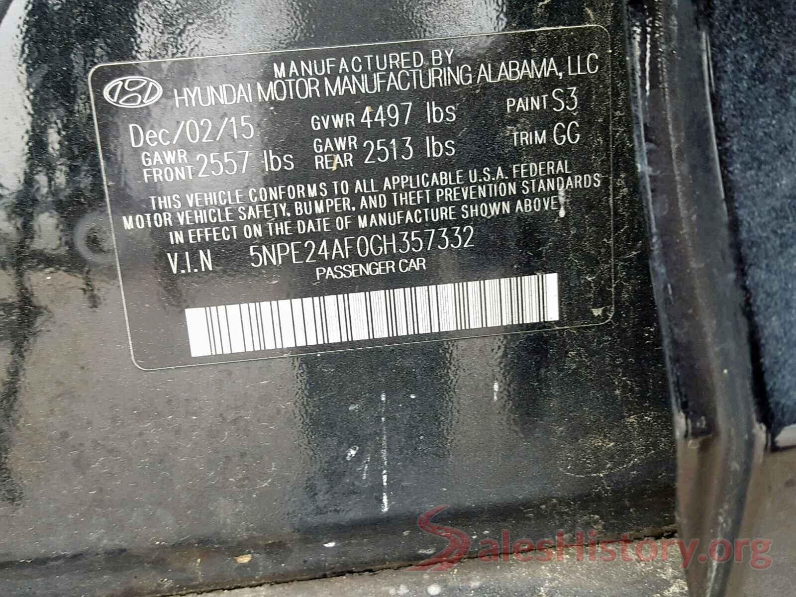 5NPE24AF0GH357332 2016 HYUNDAI SONATA