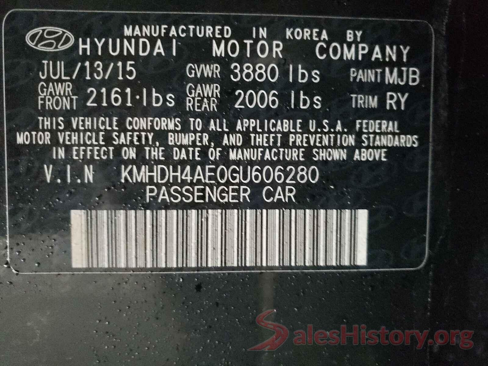 KMHDH4AE0GU606280 2016 HYUNDAI ELANTRA