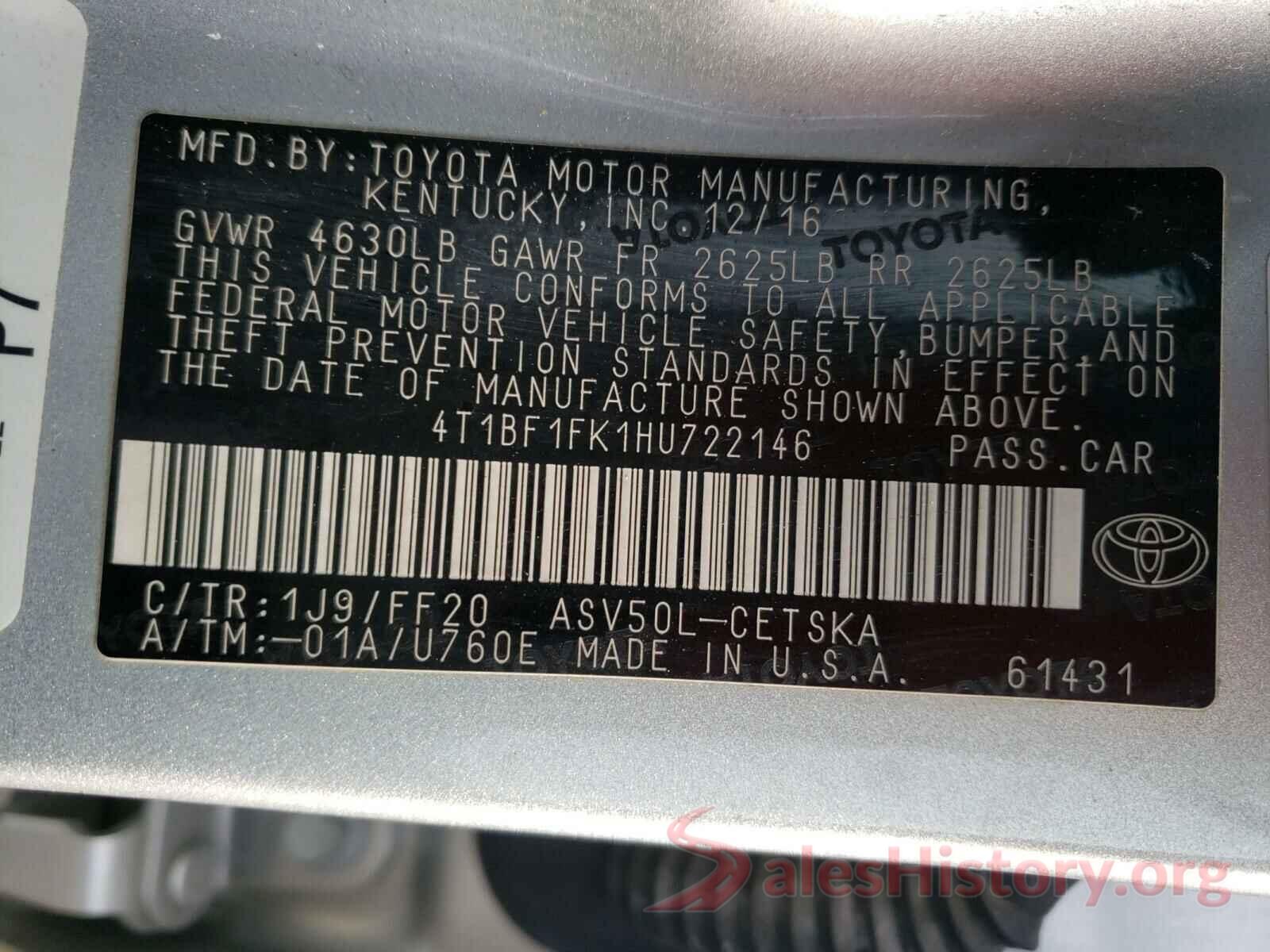 4T1BF1FK1HU722146 2017 TOYOTA CAMRY