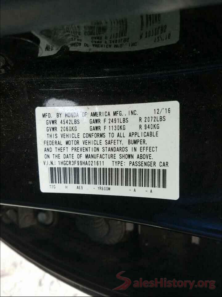 1HGCR3F99HA021611 2017 HONDA ACCORD