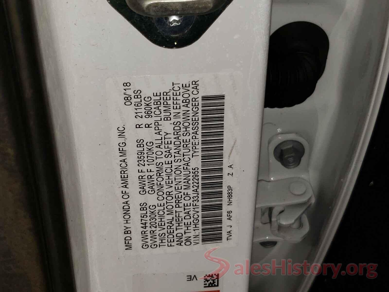 1HGCV1F33JA222955 2018 HONDA ACCORD