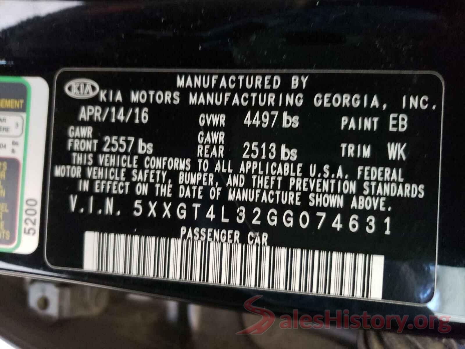 5XXGT4L32GG074631 2016 KIA OPTIMA