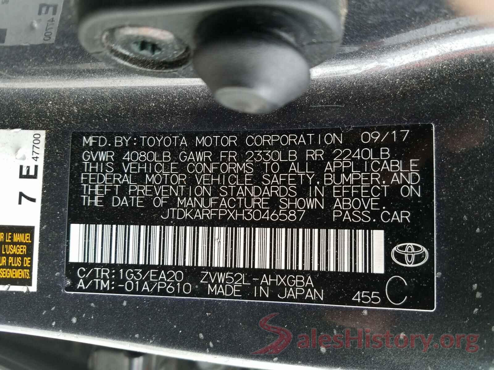 JTDKARFPXH3046587 2017 TOYOTA PRIUS