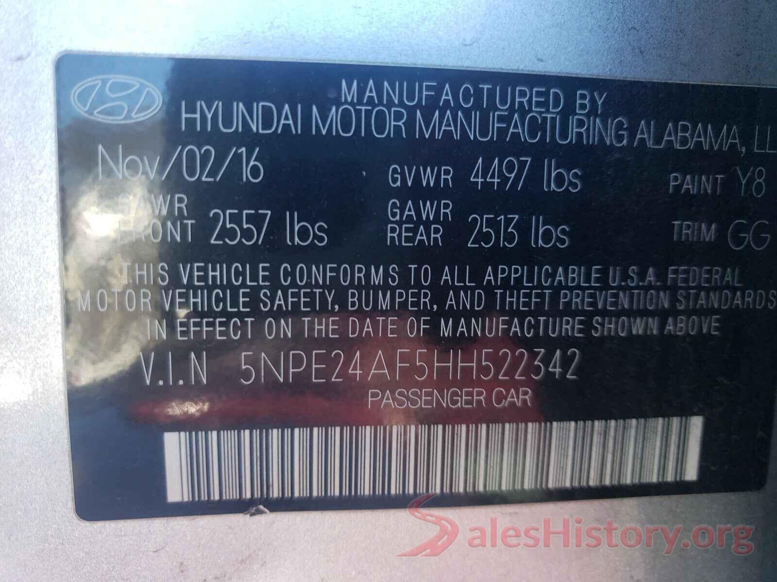 5NPE24AF5HH522342 2017 HYUNDAI SONATA