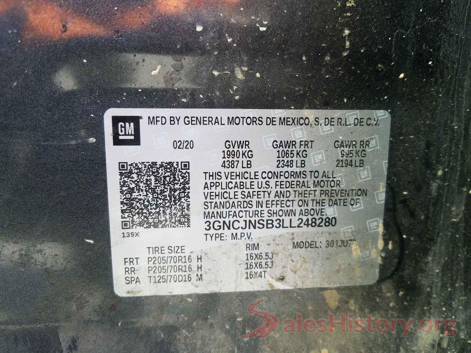 3GNCJNSB3LL248280 2020 CHEVROLET TRAX