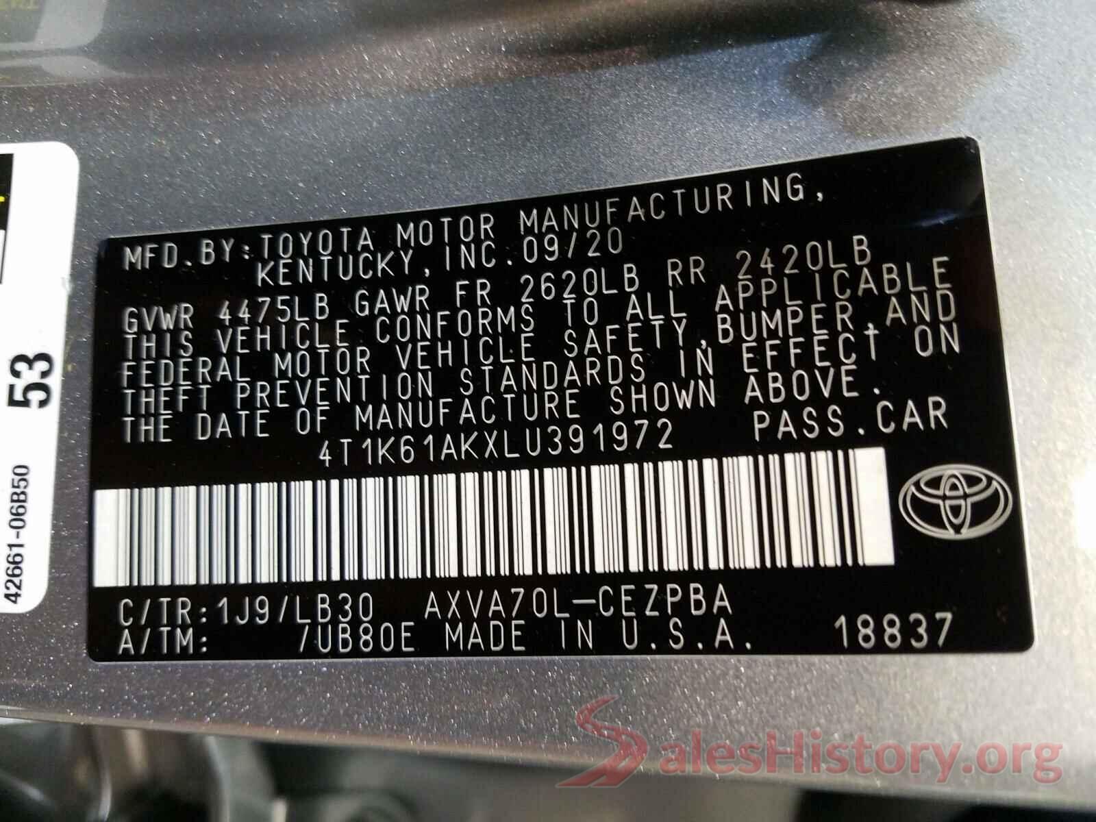 4T1K61AKXLU391972 2020 TOYOTA CAMRY