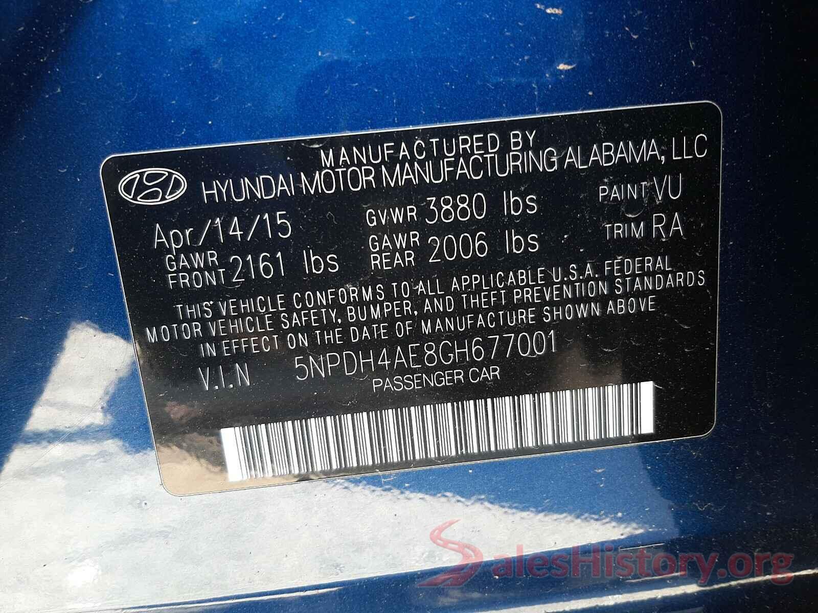 5NPDH4AE8GH677001 2016 HYUNDAI ELANTRA