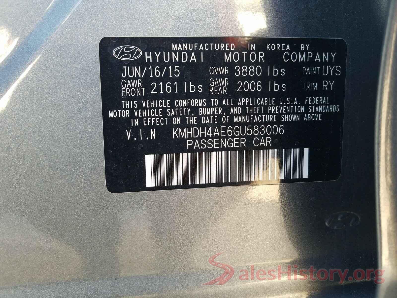 KMHDH4AE6GU583006 2016 HYUNDAI ELANTRA