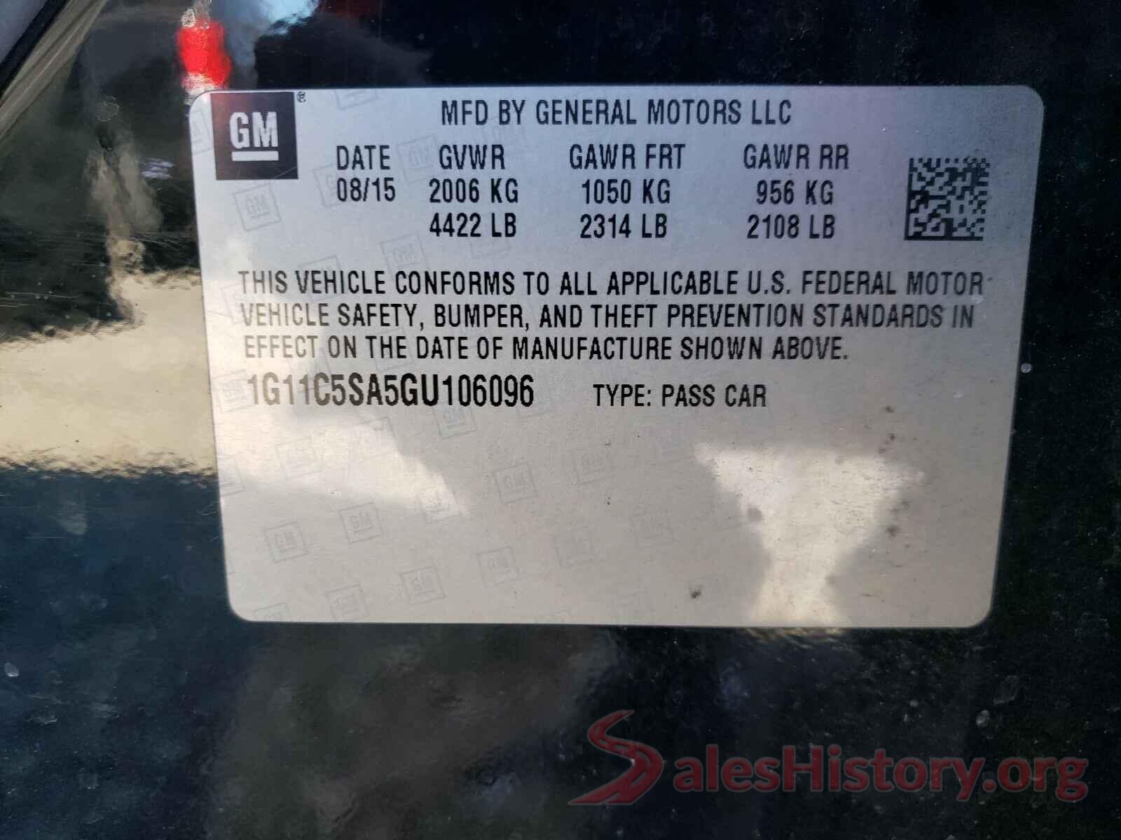 1G11C5SA5GU106096 2016 CHEVROLET MALIBU