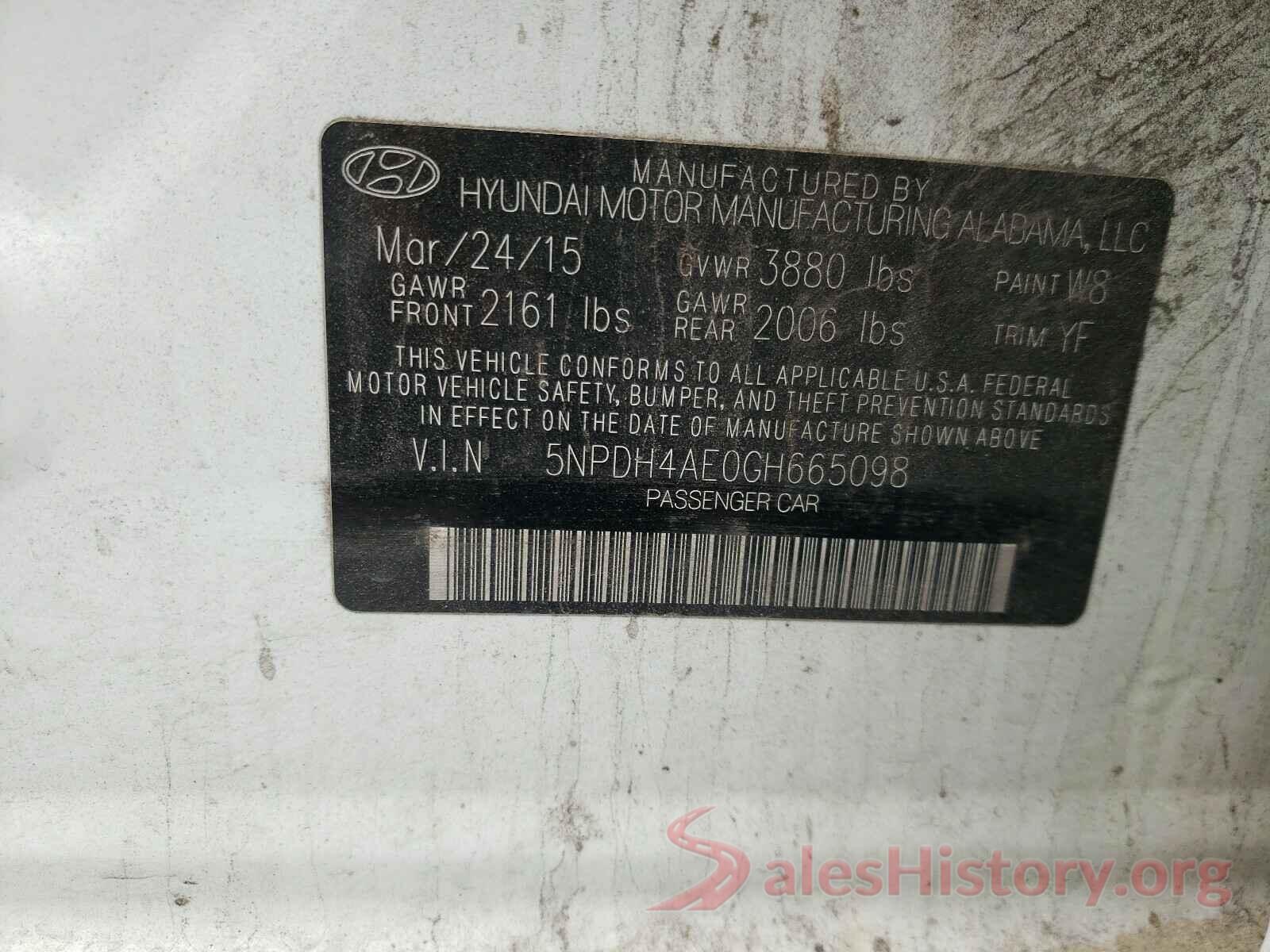 5NPDH4AE0GH665098 2016 HYUNDAI ELANTRA