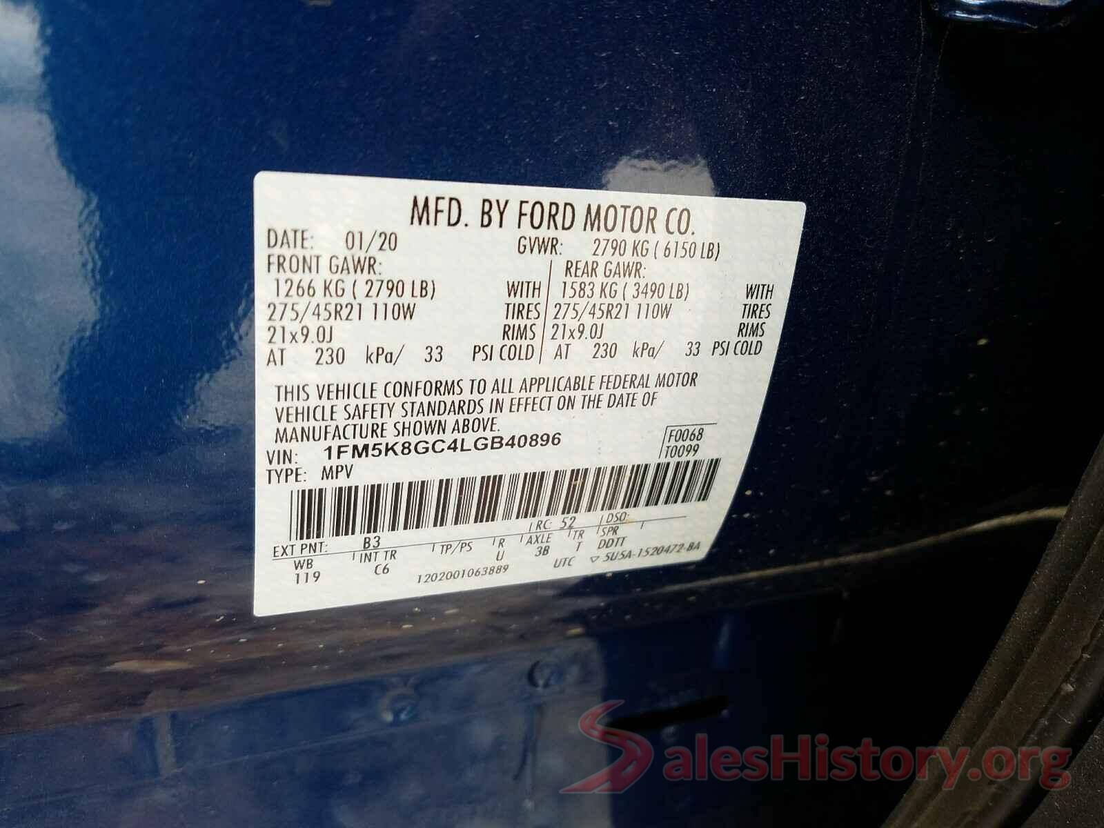 1FM5K8GC4LGB40896 2020 FORD EXPLORER