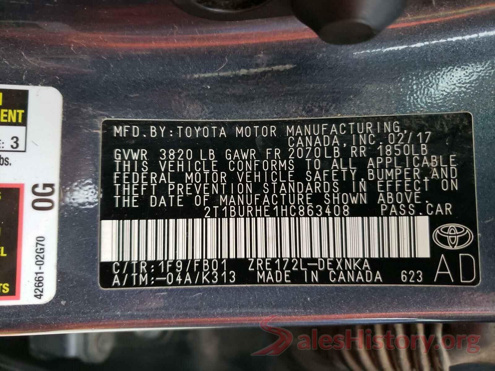 2T1BURHE1HC863408 2017 TOYOTA COROLLA