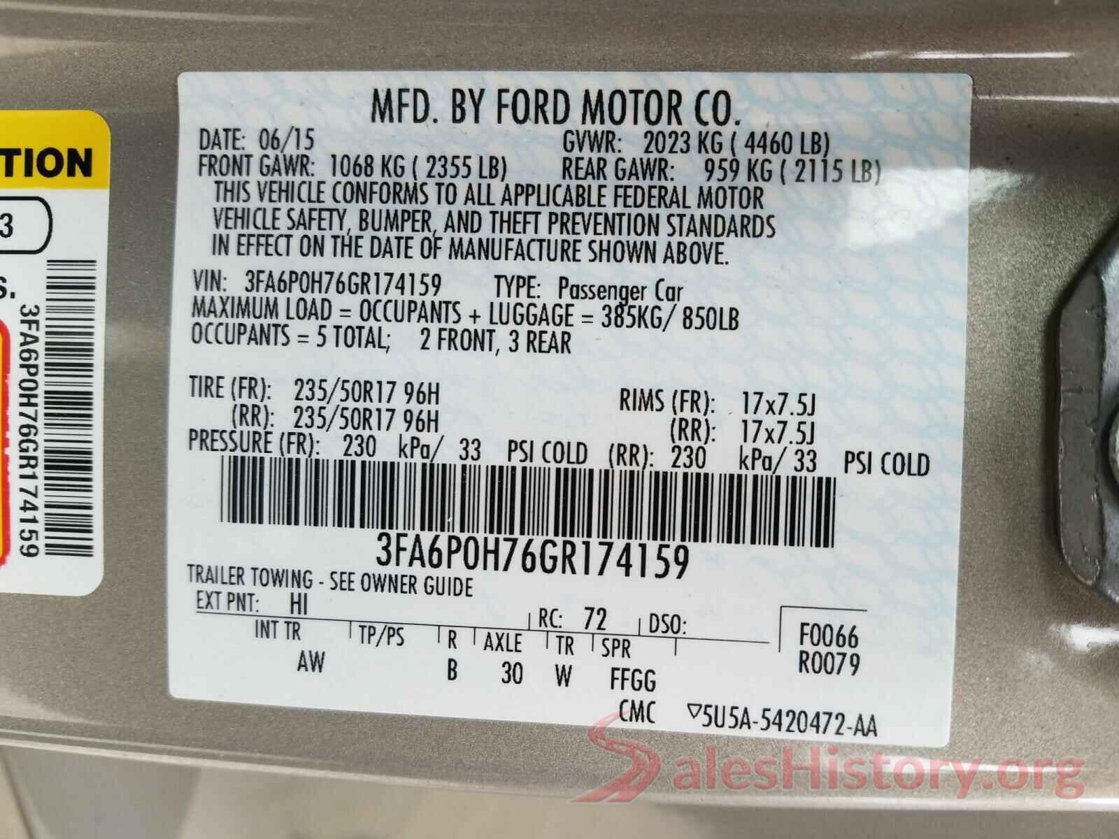 3FA6P0H76GR174159 2016 FORD FUSION