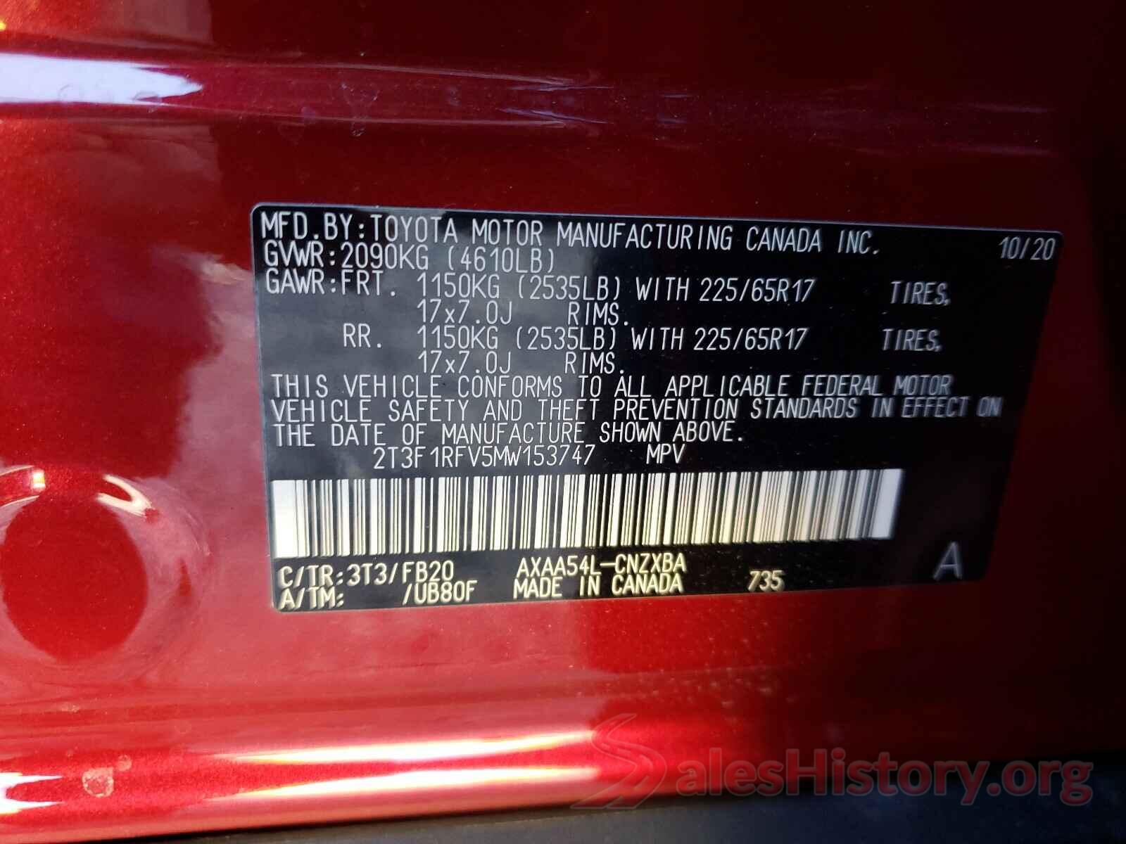 2T3F1RFV5MW153747 2021 TOYOTA RAV4