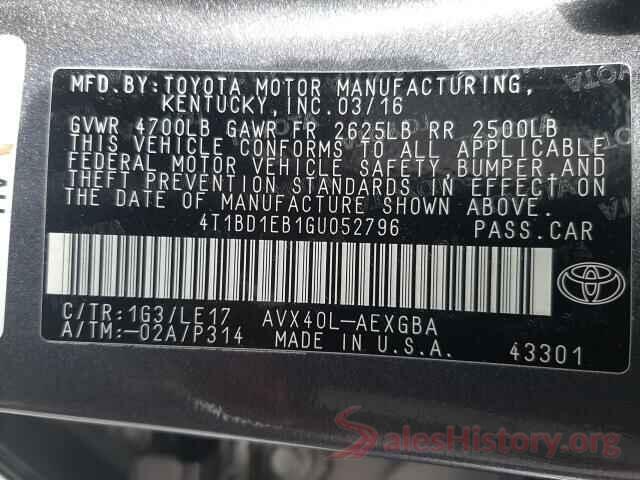 4T1BD1EB1GU052796 2016 TOYOTA AVALON