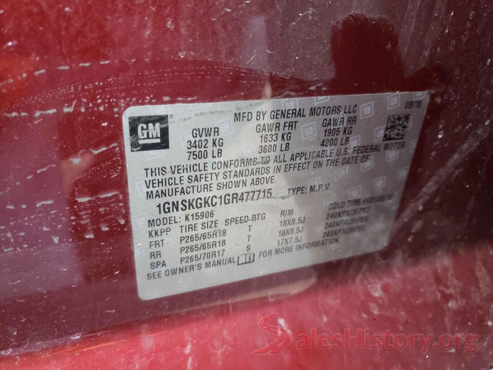 1GNSKGKC1GR477715 2016 CHEVROLET SUBURBAN