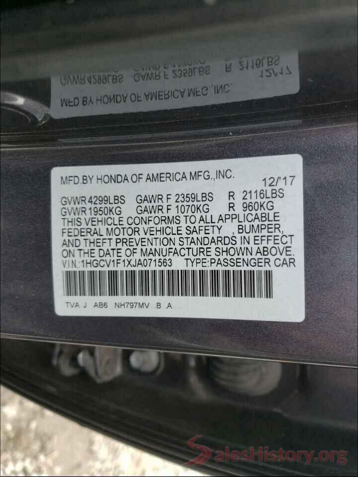 1HGCV1F1XJA071563 2018 HONDA ACCORD