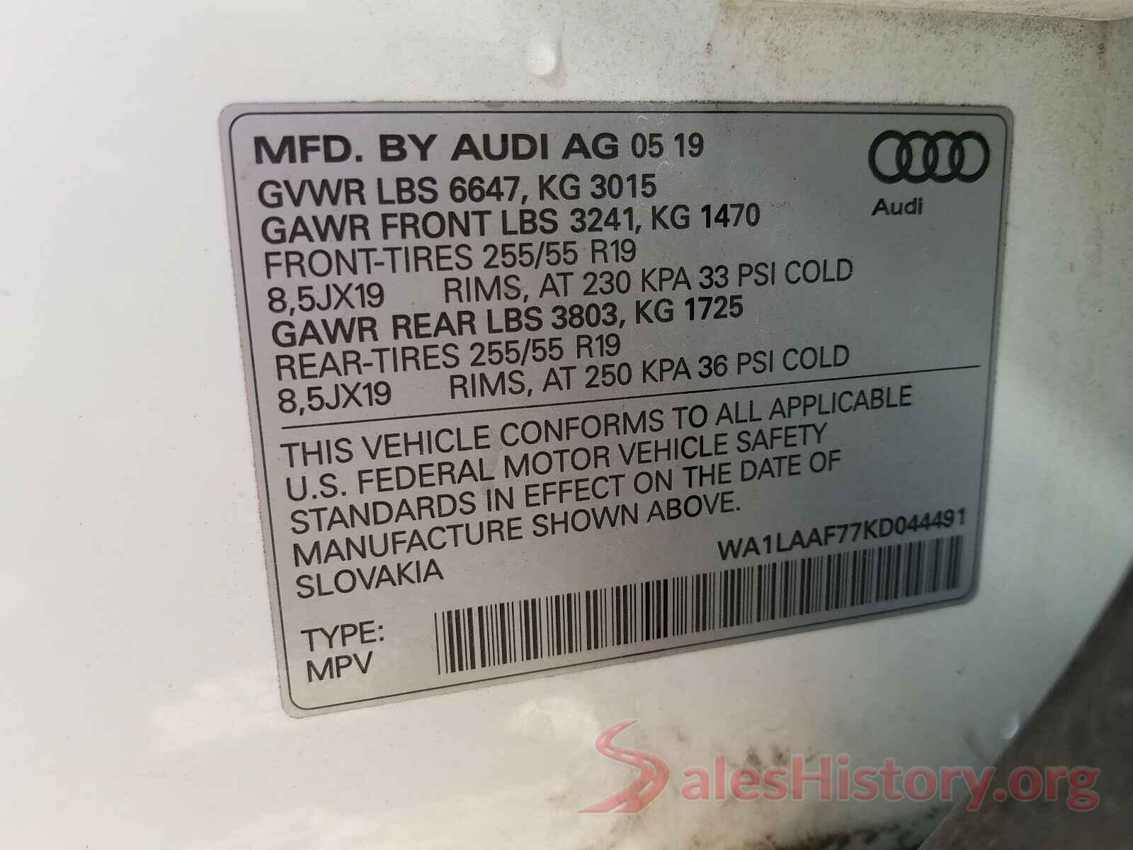 WA1LAAF77KD044491 2019 AUDI Q7