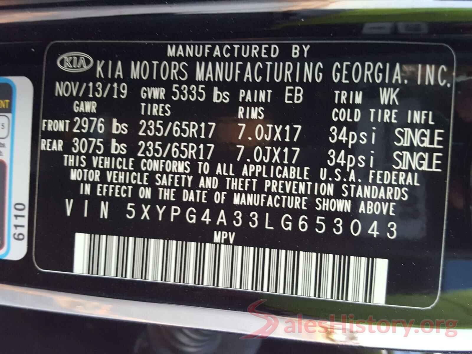 5XYPG4A33LG653043 2020 KIA SORENTO