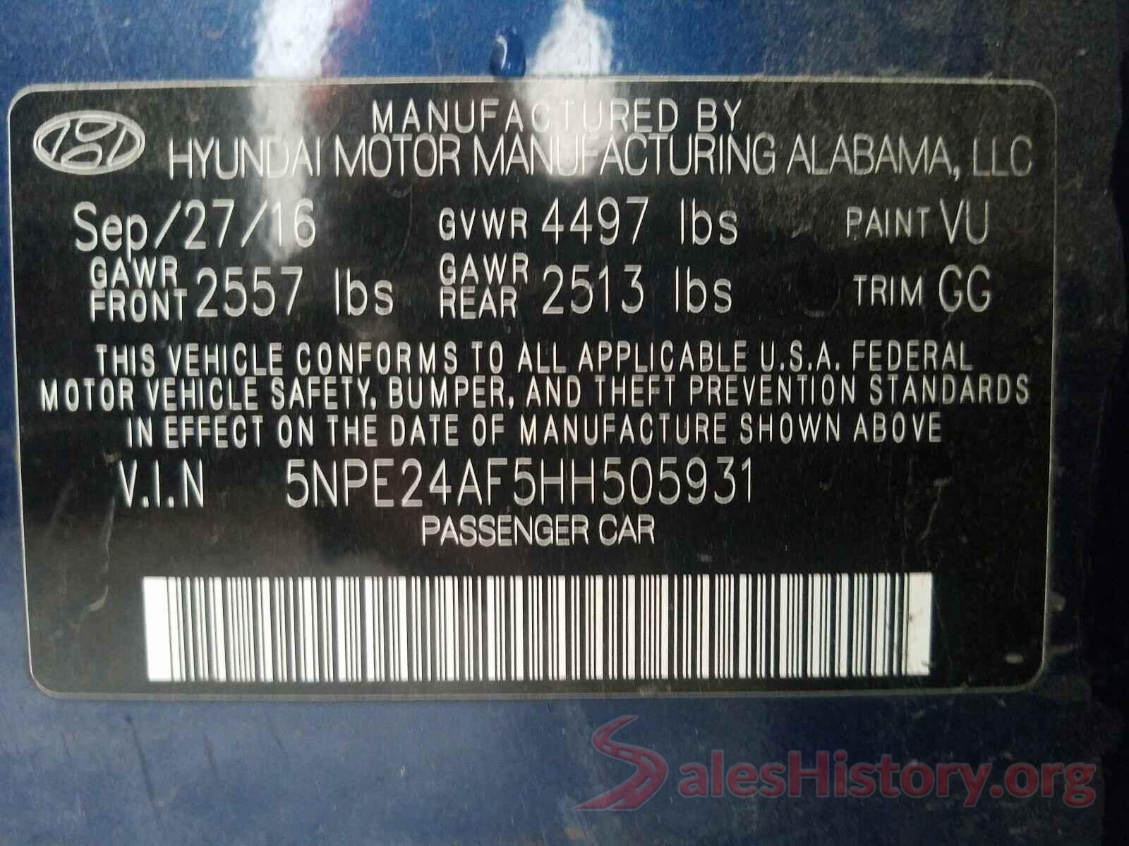 5NPE24AF5HH505931 2017 HYUNDAI SONATA