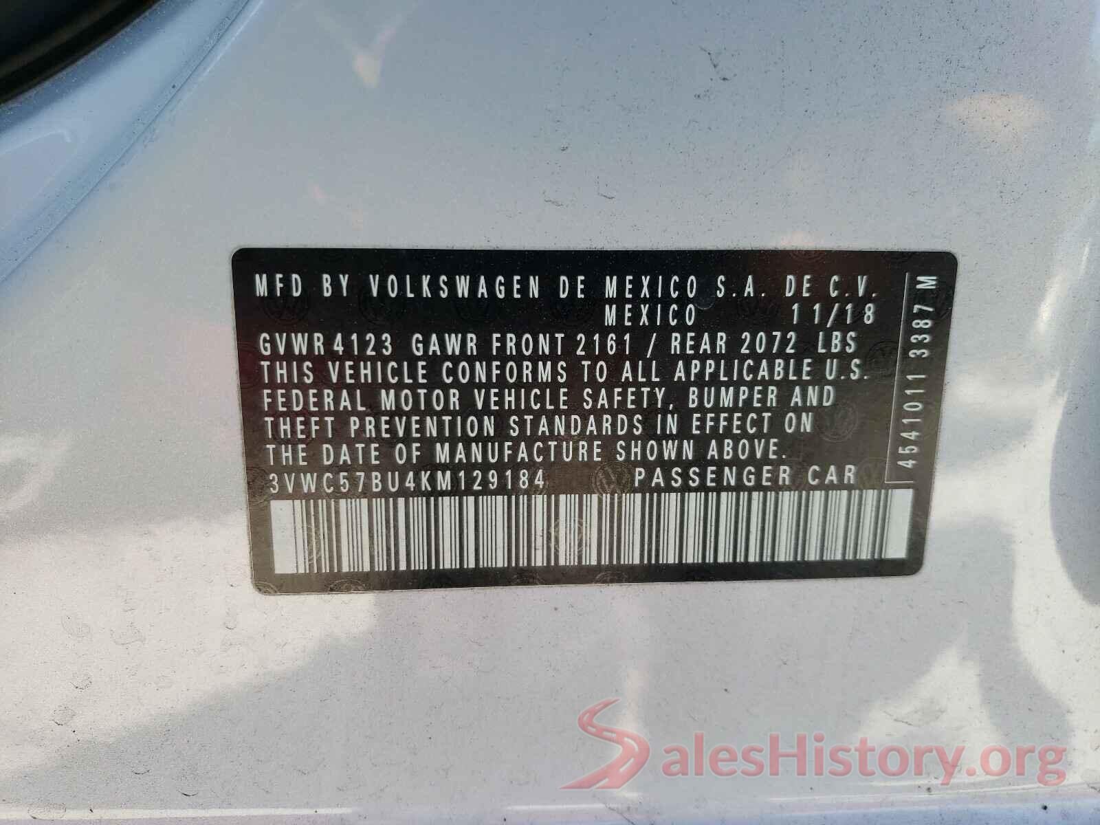 3VWC57BU4KM129184 2019 VOLKSWAGEN JETTA