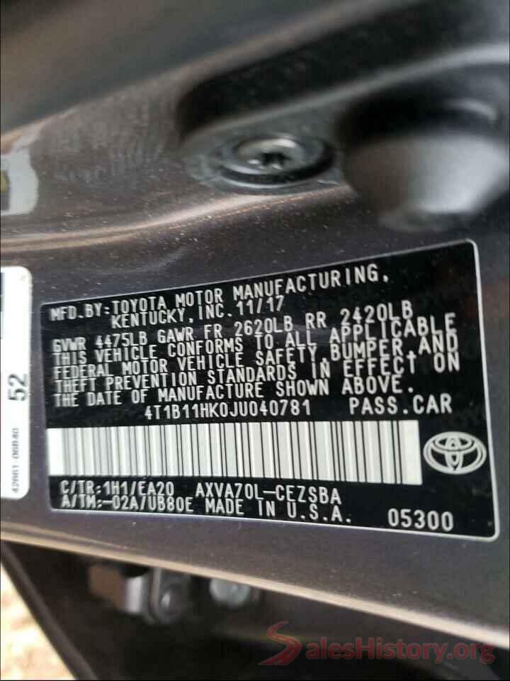 4T1B11HK0JU040781 2018 TOYOTA CAMRY