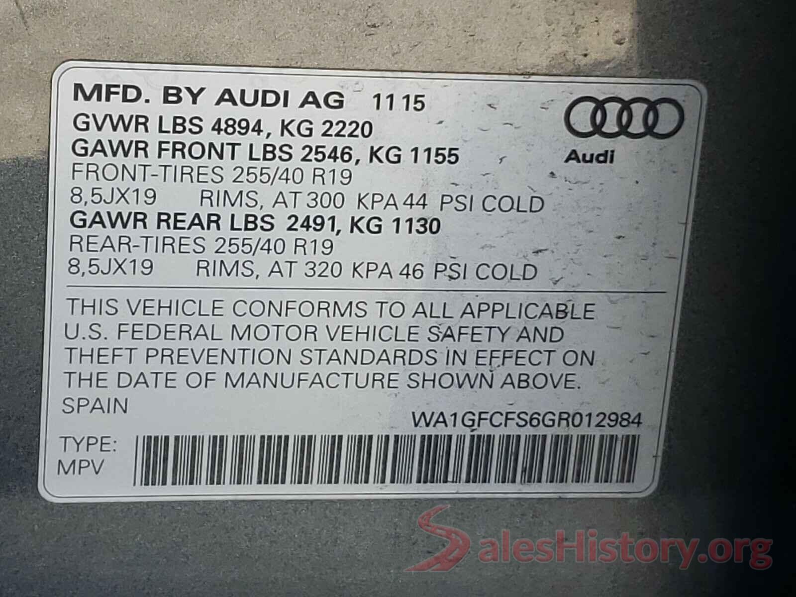 WA1GFCFS6GR012984 2016 AUDI Q3