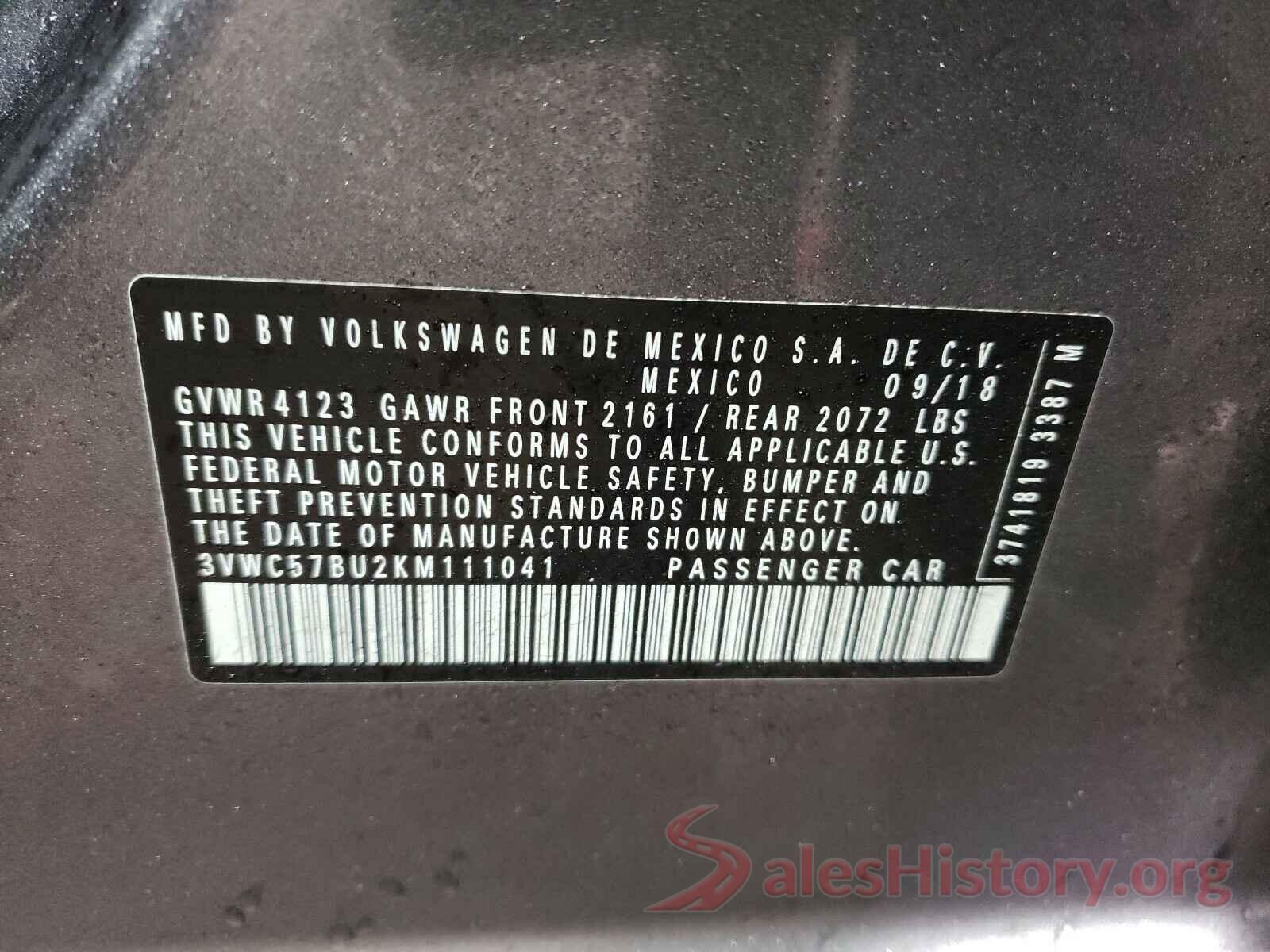 3VWC57BU2KM111041 2019 VOLKSWAGEN JETTA