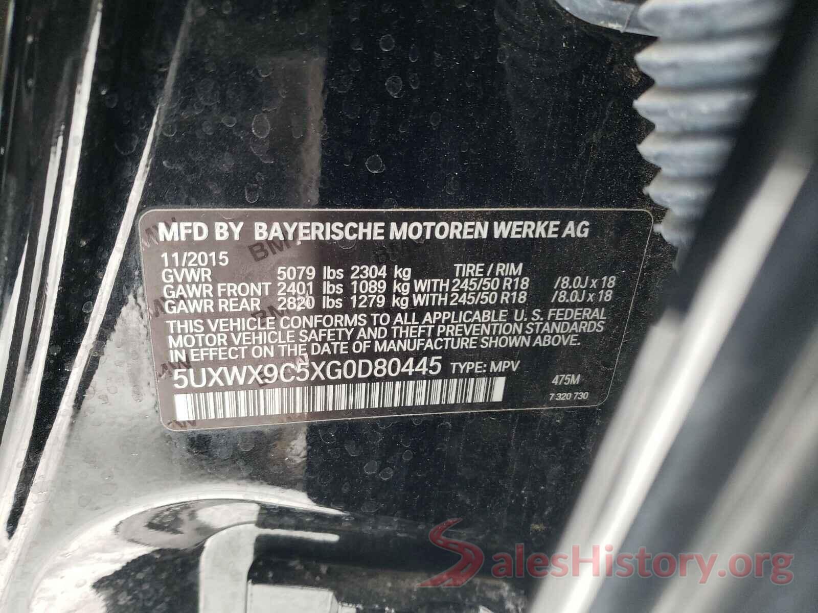 5UXWX9C5XG0D80445 2016 BMW X3