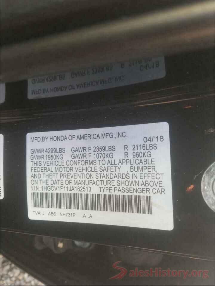 1HGCV1F11JA162513 2018 HONDA ACCORD