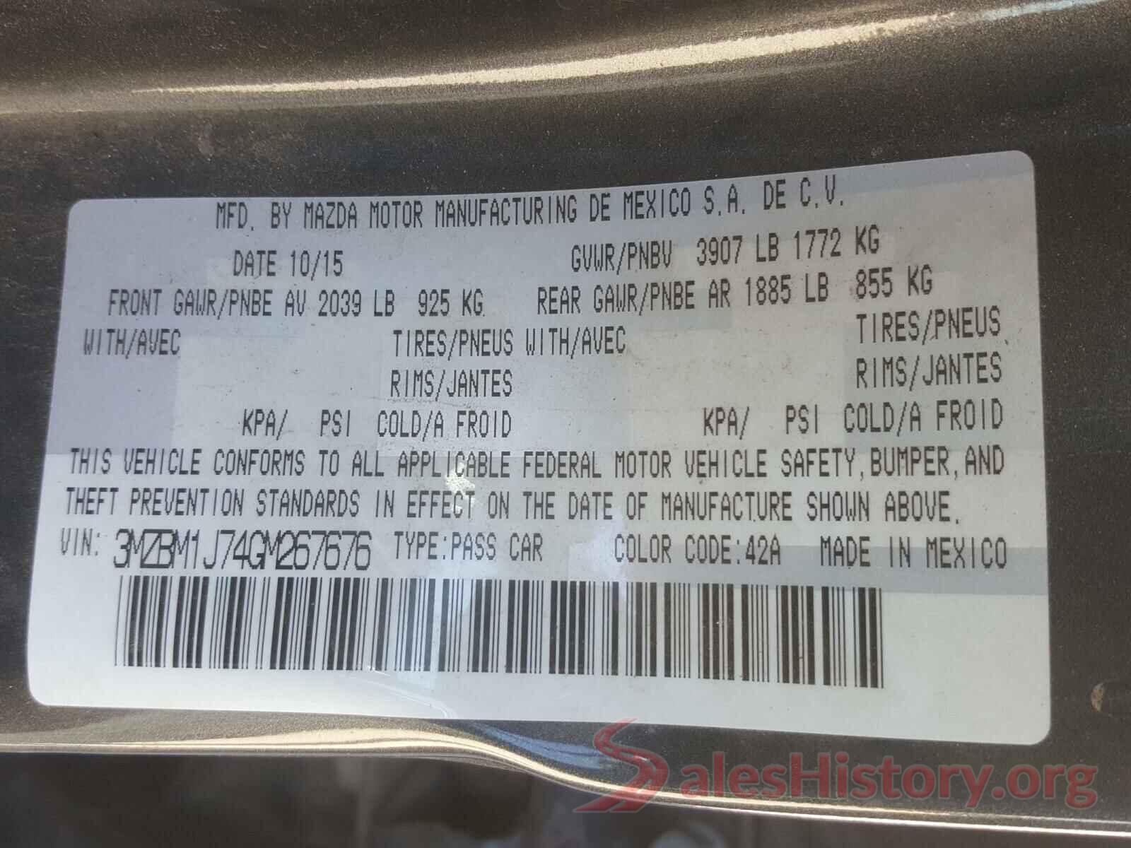 3MZBM1J74GM267676 2016 MAZDA 3