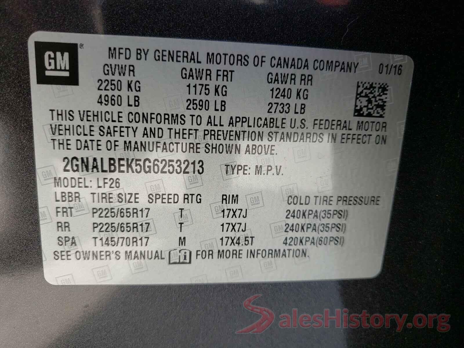 2GNALBEK5G6253213 2016 CHEVROLET EQUINOX