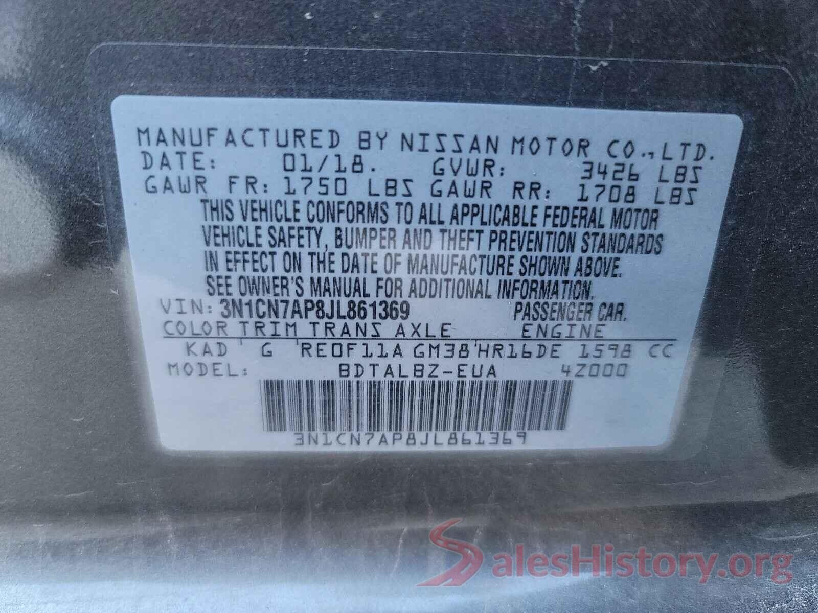 3N1CN7AP8JL861369 2018 NISSAN VERSA