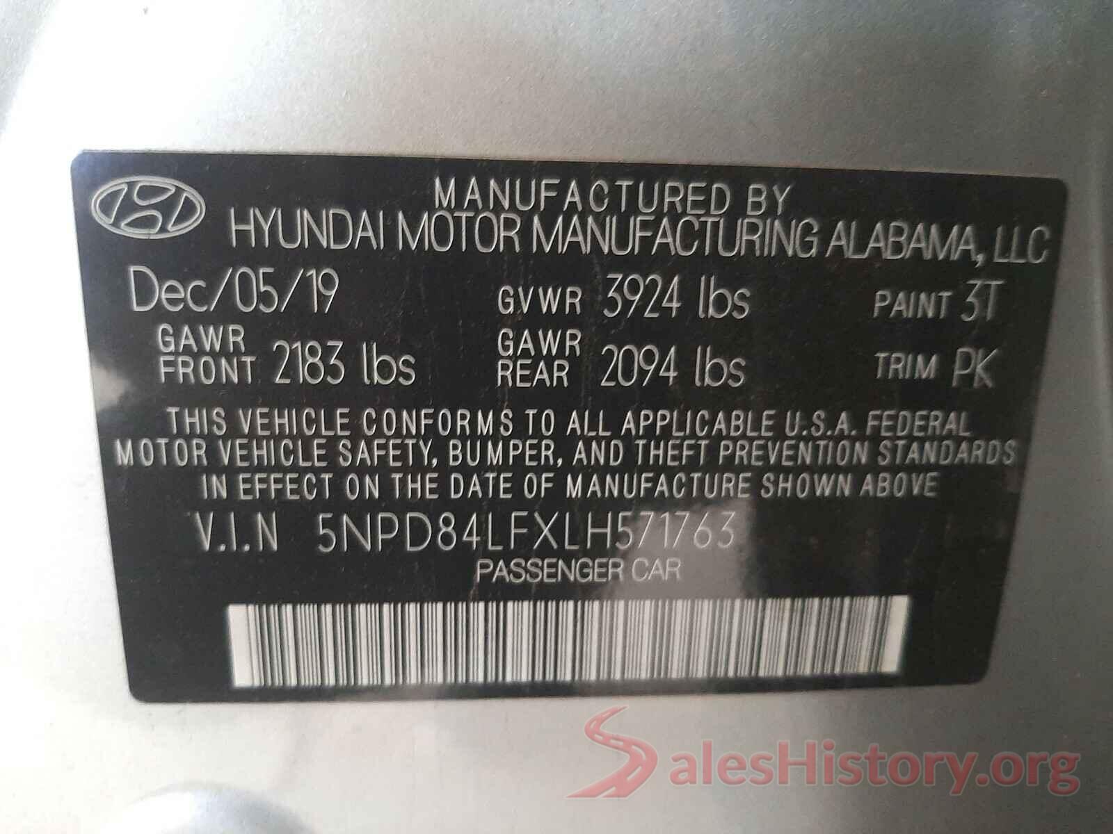 5NPD84LFXLH571763 2020 HYUNDAI ELANTRA