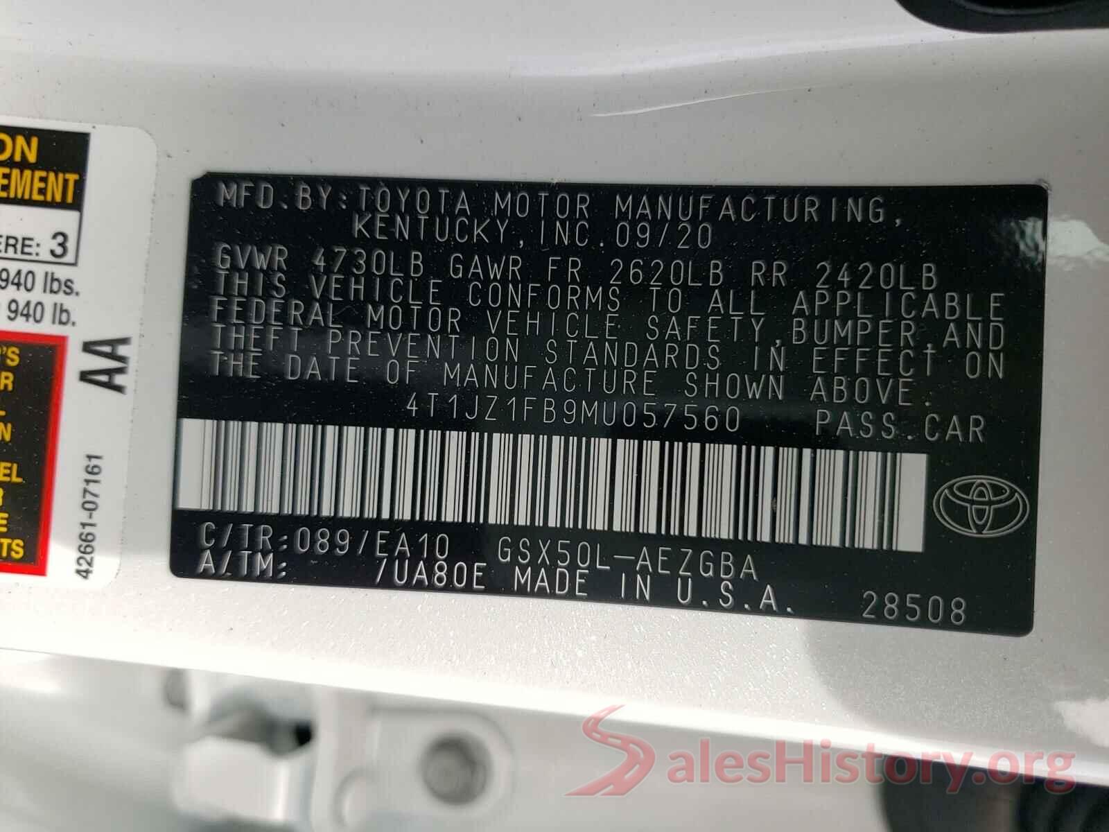 4T1JZ1FB9MU057560 2021 TOYOTA AVALON