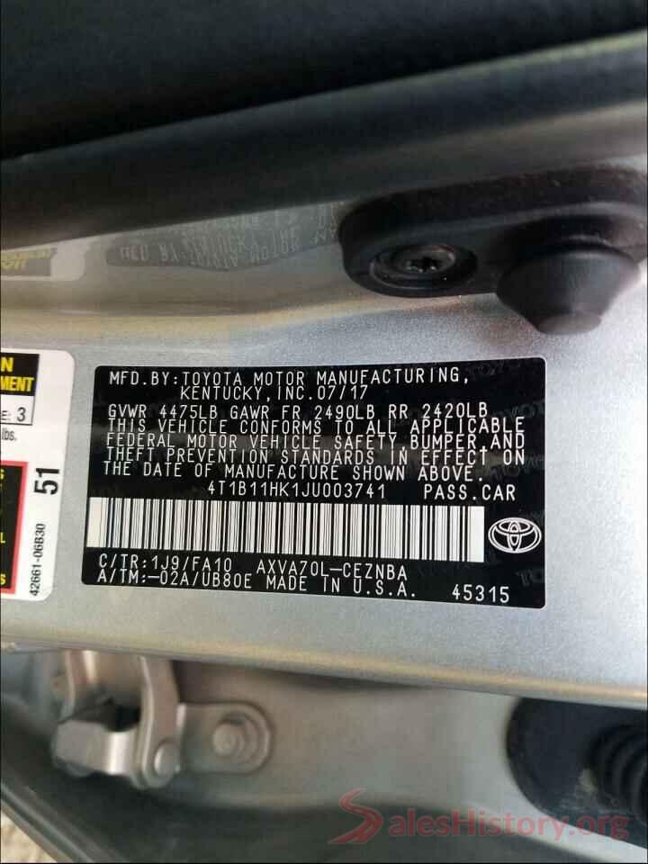 4T1B11HK1JU003741 2018 TOYOTA CAMRY