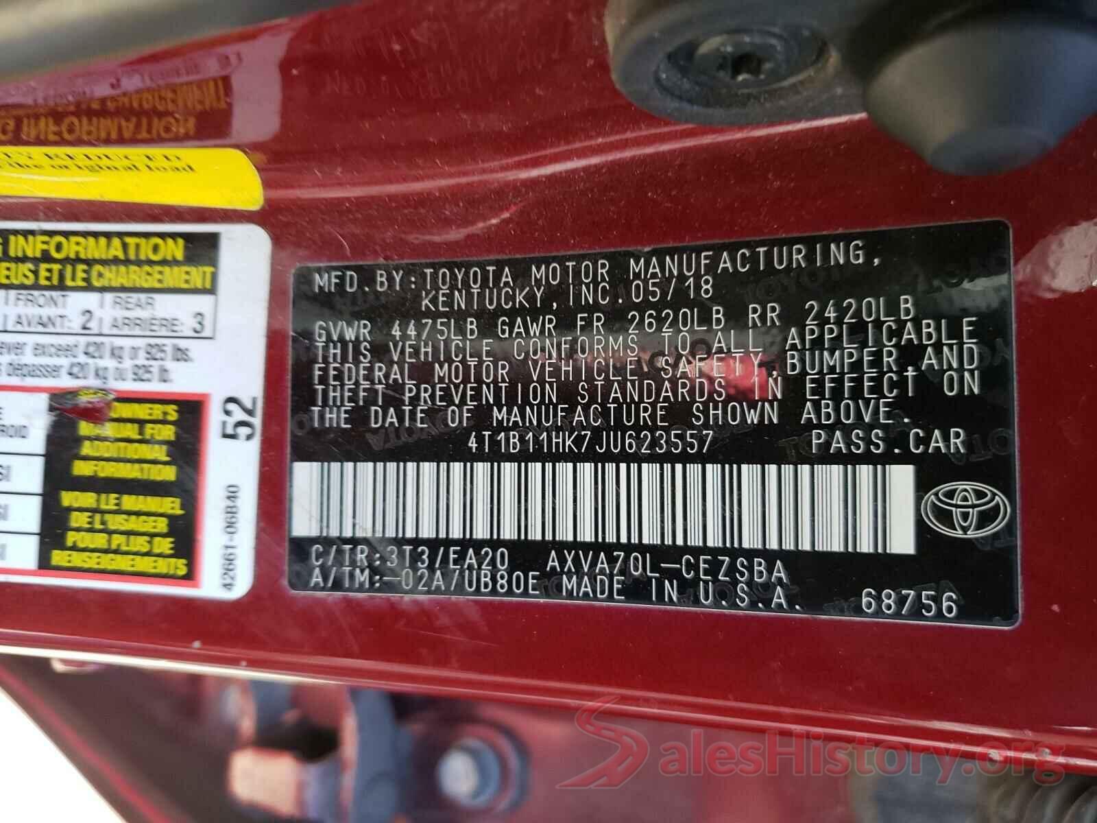 4T1B11HK7JU623557 2018 TOYOTA CAMRY