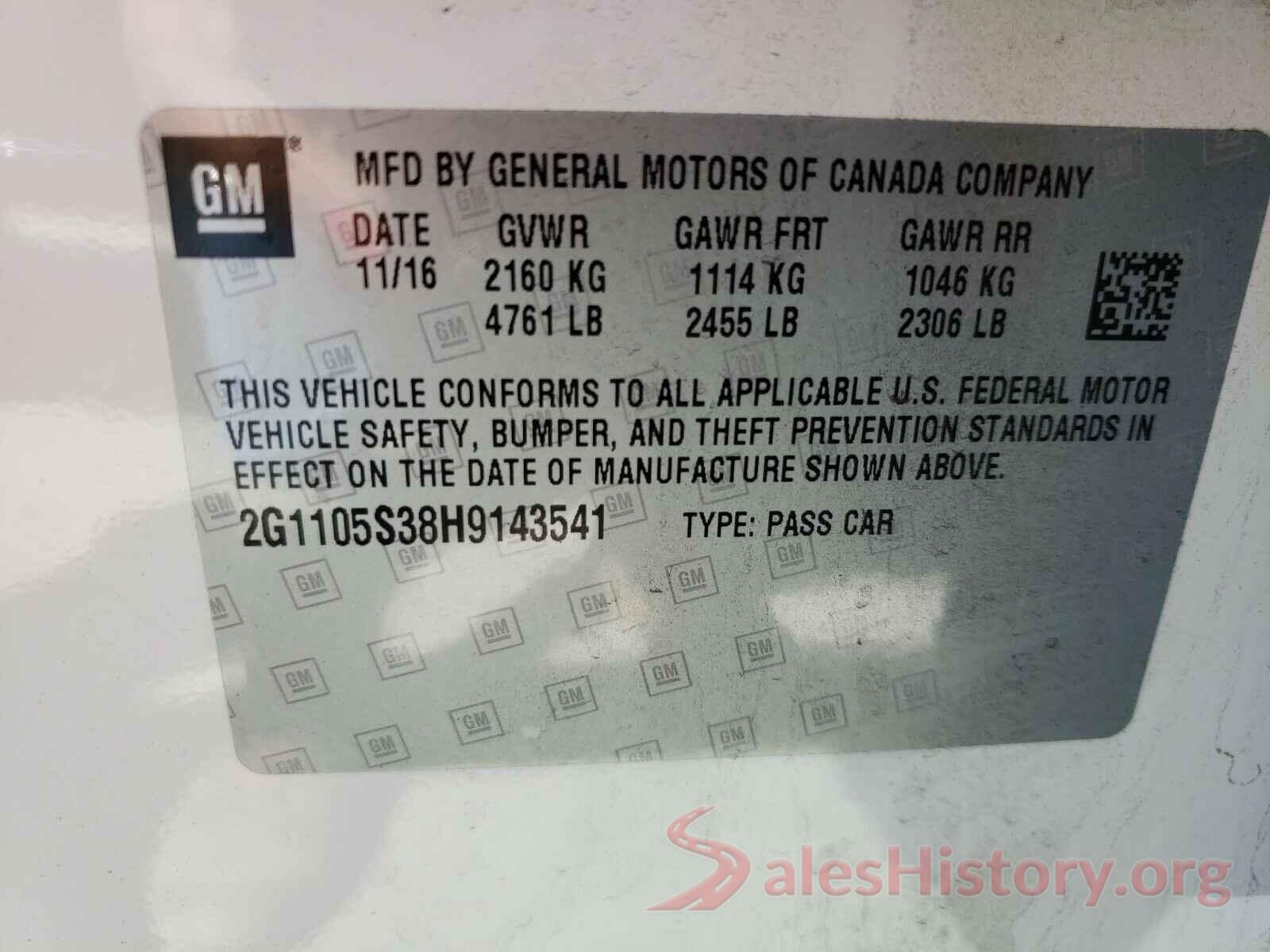 2G1105S38H9143541 2017 CHEVROLET IMPALA