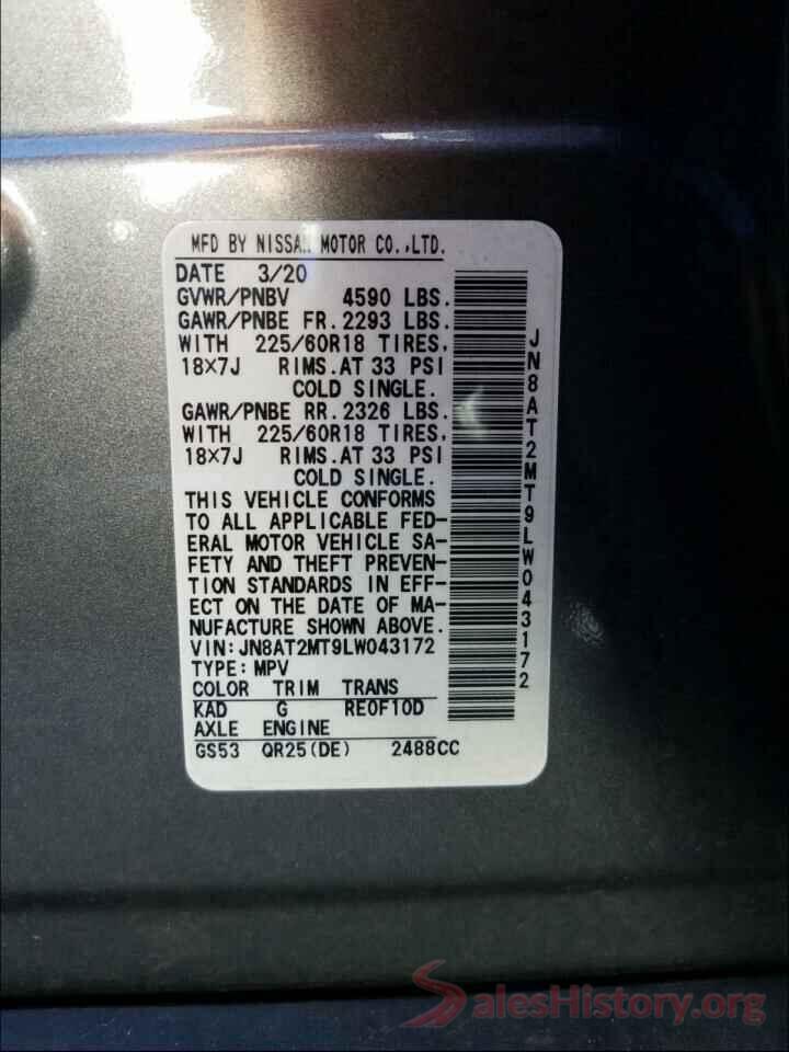 JN8AT2MT9LW043172 2020 NISSAN ROGUE