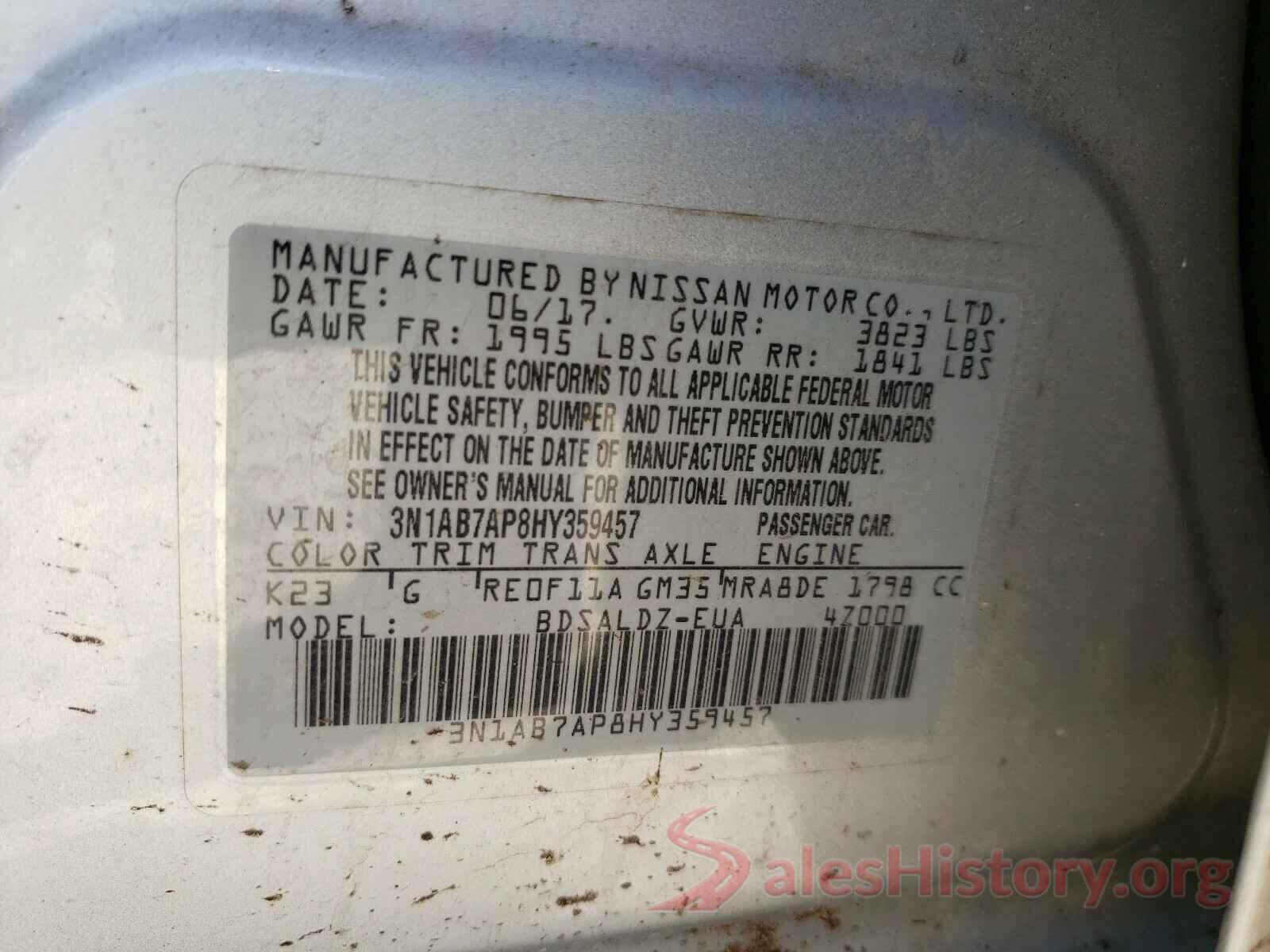 3N1AB7AP8HY359457 2017 NISSAN SENTRA