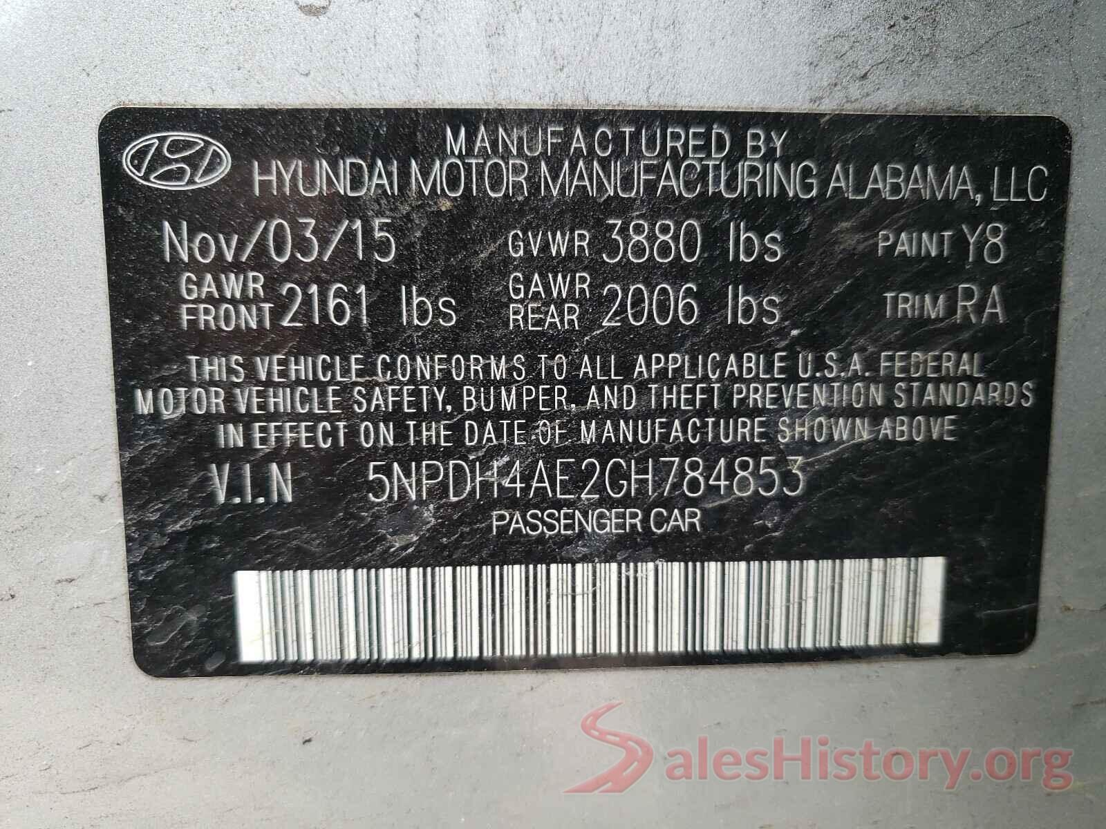 5NPDH4AE2GH784853 2016 HYUNDAI ELANTRA