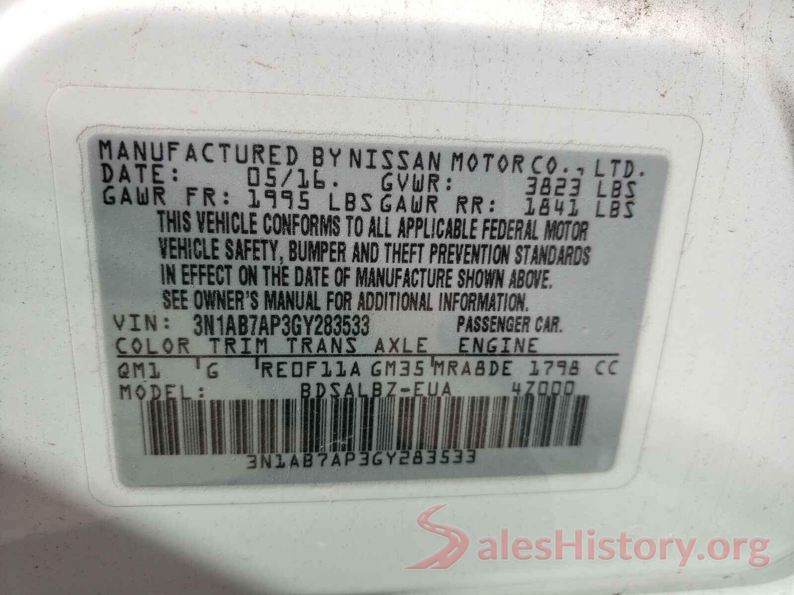 3N1AB7AP3GY283533 2016 NISSAN SENTRA