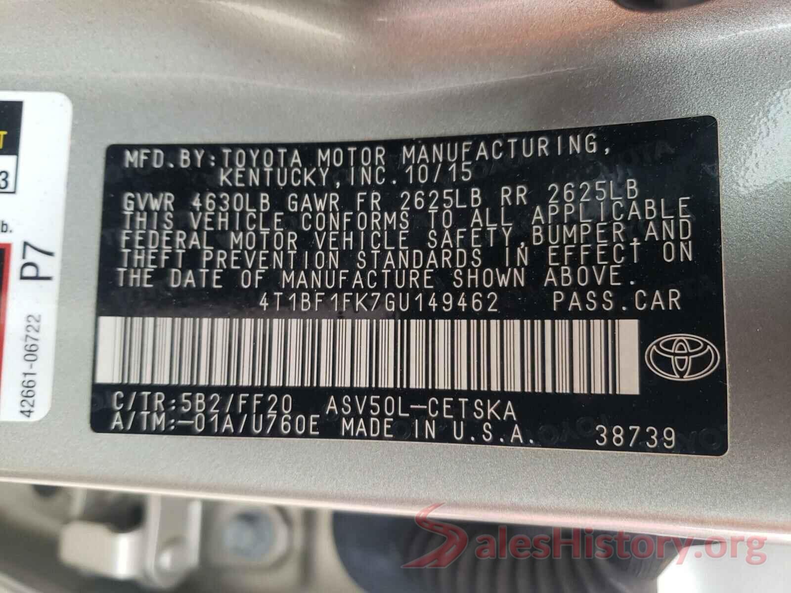 4T1BF1FK7GU149462 2016 TOYOTA CAMRY