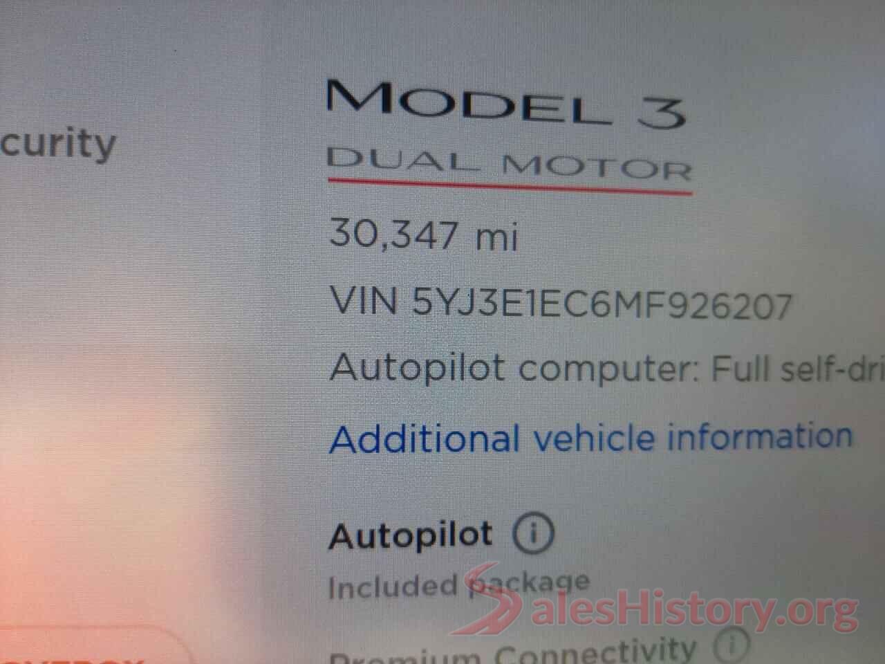 5YJ3E1EC6MF926207 2021 TESLA MODEL 3